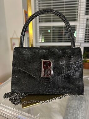 bebe Black Rhinestone Hollywood Mini Top-Handle Satchel 4.5”x 7.25”x 2.5” NWT